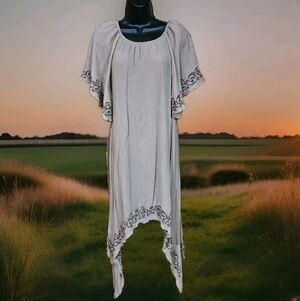 Sassybling Ladies Medium Dress Bohemian Ombre Khaki Brown Embroidered